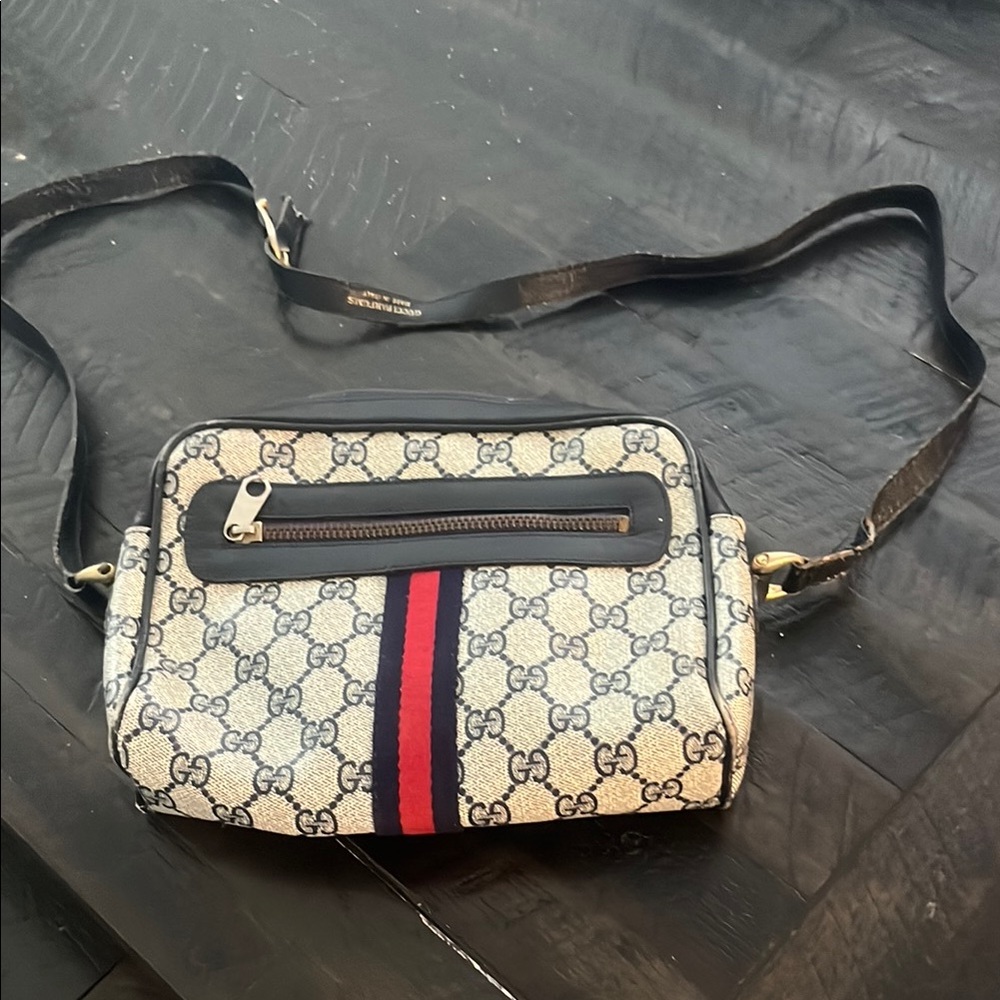 Vintage Gucci Beige and Red GG Pattern Crossbody Bag